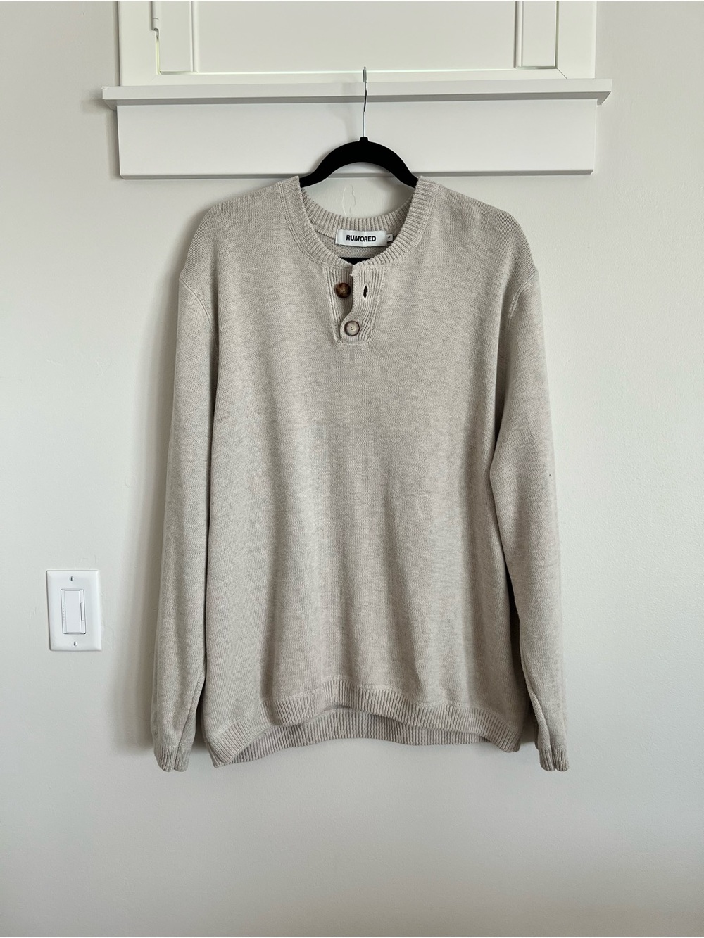 Rumored Men's Lightweight Crewneck Henley Sweater - Light Beige